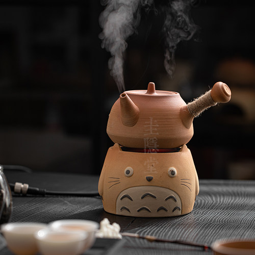 圭隐堂龙猫围炉煮茶炉干烧粗陶炭炉提梁侧把煮茶壶电陶炉装