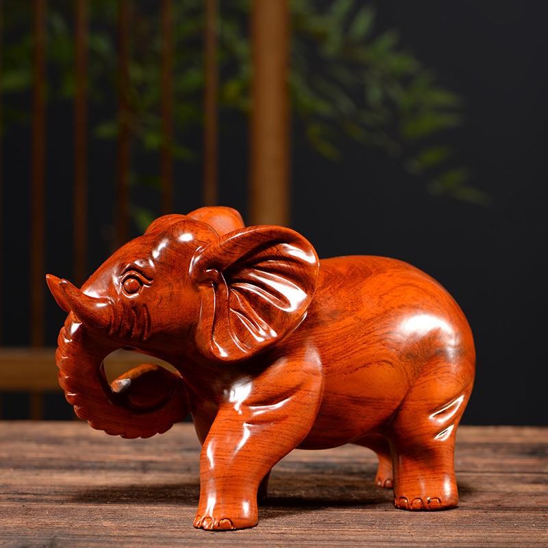 木雕摆件大象一对大号实木质雕刻家居客厅办公装饰红木头工艺礼品