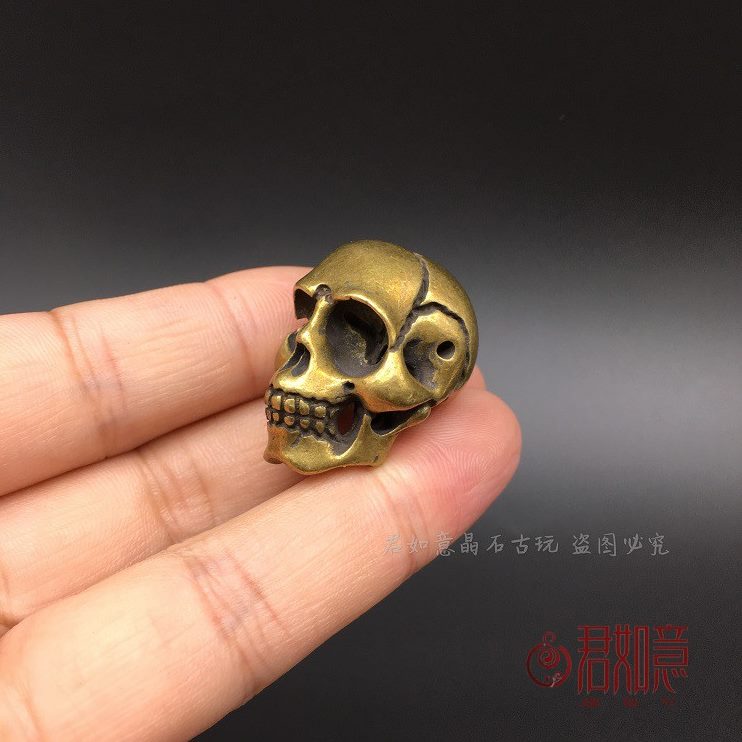 铜骨铜玩把件雕件小摆件摆件骷颅黄铜头铜头头铜恶魔小件鬼挂件