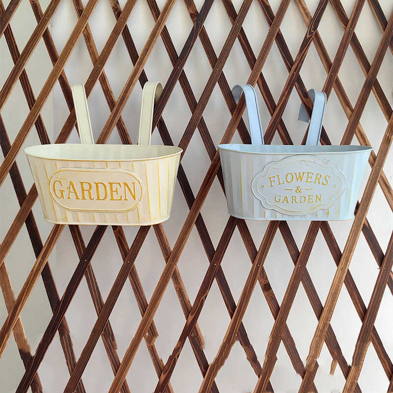 园艺可拆卸椭圆挂桶花盆双挂钩阳台悬挂吊桶铁皮花桶花店装饰花器