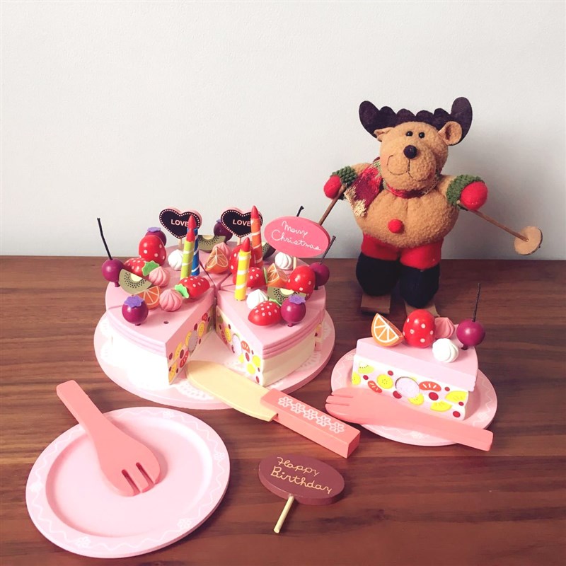 木制宝宝益智角色扮演玩具草莓双层蛋糕儿童过家家生日蛋糕切切看