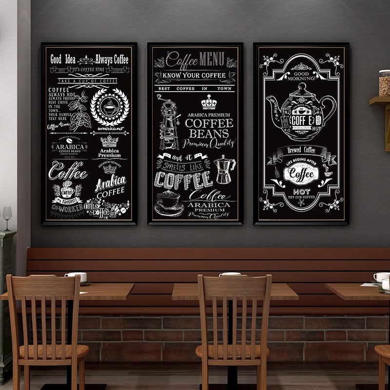 美式乡村黑白咖啡店装饰画复古黑板报挂画酒吧网吧餐厅玄关壁画图片