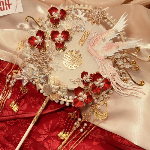 团扇新娘结婚中式婚礼扇子喜扇高级出嫁手工diy材料包秀禾龙凤褂