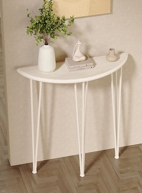 白色弧形实木玄关桌半圆入户走廊靠墙极窄小条案过道置物桌子