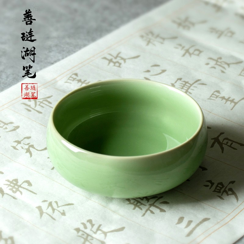 笔洗水洗德窑青瓷国画创意大号茶洗水碗茶艺镇纸学生书法碗毛笔笔
