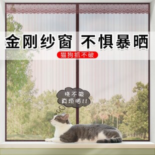 免打孔隐形磁吸家用沙网窗帘防猫跳 金刚网窗b户防蚊纱窗纱网自装