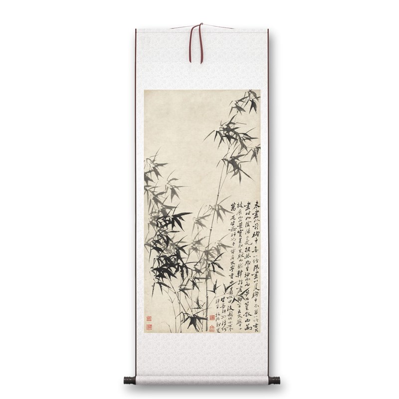 清 郑板桥《风竹石图》客厅书房茶室装饰画挂画玄关水墨高清卷轴