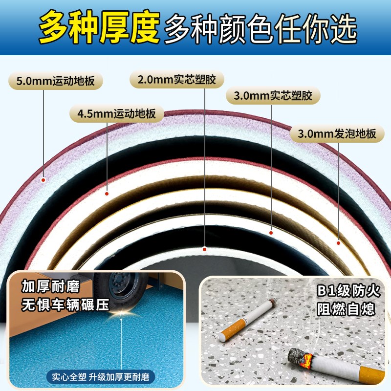 5mm厚地胶PVC塑胶地板水泥地直接铺防滑工厂车间加厚耐磨地板铺垫