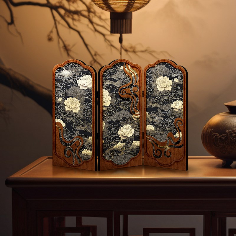 桌面屏风摆画古风中国风客厅折叠边柜装饰摆件S创意牡丹礼品礼物图片