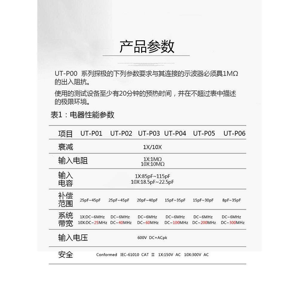 优利德示波器探头100MHz 高压探头1500V电流探头100A 200A无源