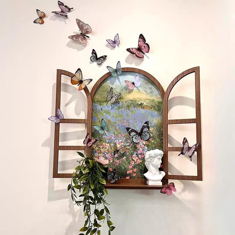 莫奈花园墙面美化装饰画含框墙面布景道具假窗户幼儿园环创花店壁