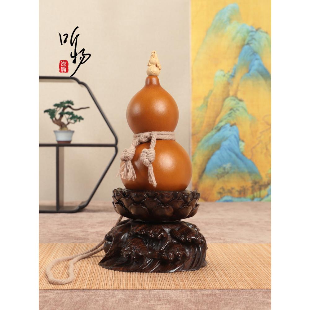 实木非洲乌木水晶球弯曲底座鸡蛋雕刻铜葫芦显示可以旋转和提高莲