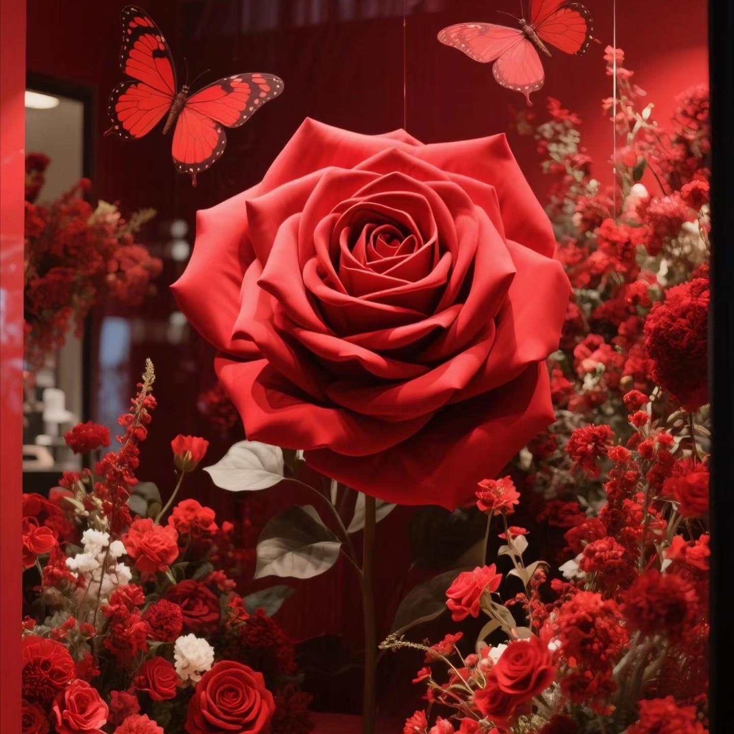 红色玫瑰花束绢花彷真花浪漫花艺商场活动美陈摆件室内氛围装饰品