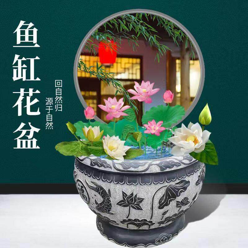石雕鱼缸花盆青石庭院水缸石头大缸养鱼石缸石材圆缸荷花鱼石盆