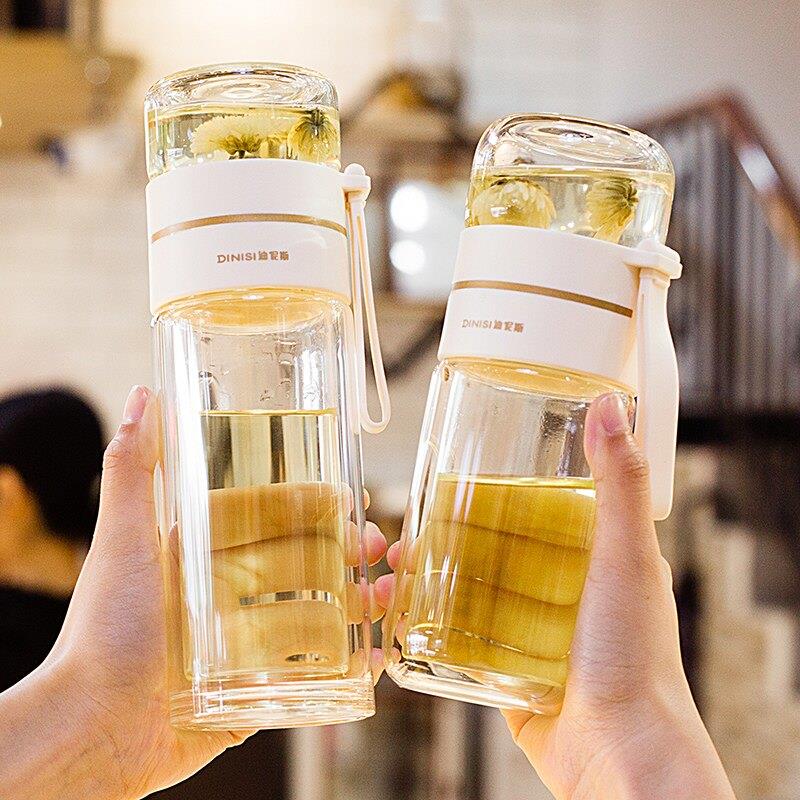 韩国进口2026新款茶水分离玻璃杯双层水杯女生便携办公室茶杯好用