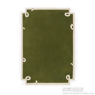 复古绿色客厅地毯家用厚实沙发茶几卧室床边毯法式中古风手工地毯