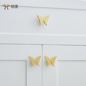 轶康创意黄铜拉手蝴蝶田园风铜拉丝抽屉儿童房斗柜金色小把手