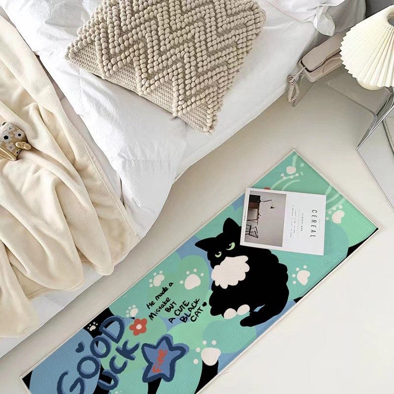 卡通涂鸦爱心悠悠小黑猫卧室防水床边毯客厅沙发茶几地垫飘窗毯子,居家布艺,床边毯,淘宝优惠券,粉丝福利购,淘宝优惠卷