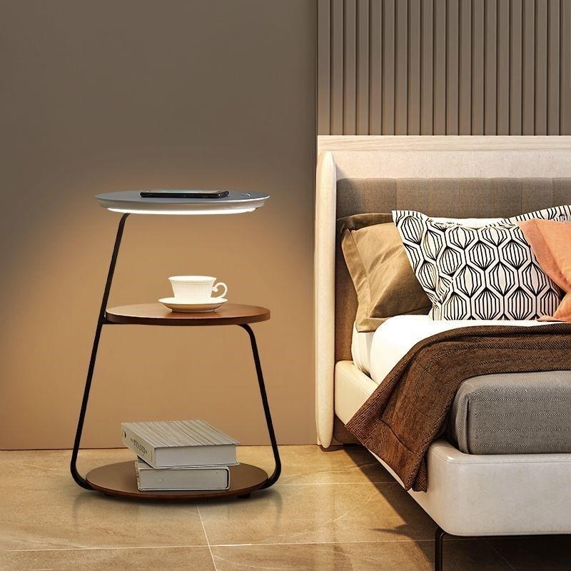 落地灯客厅沙发旁边几茶几卧室床头柜带灯多功能置物台灯一体