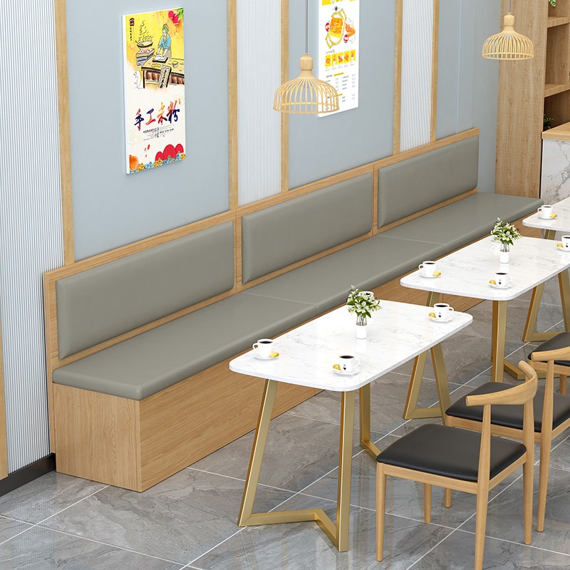 实木奶茶店桌椅卡座沙发凳甜品咖啡汉堡饭店靠墙软包