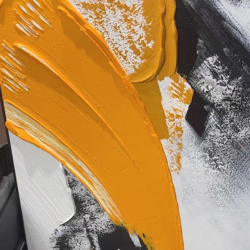 客厅沙发背景墙落地挂画抽象肌理手绘高档装饰画大气橙色玄关壁画图片