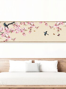 现代新桃手绘鸟装饰画春意盎然横墙画客厅卧室床头挂画