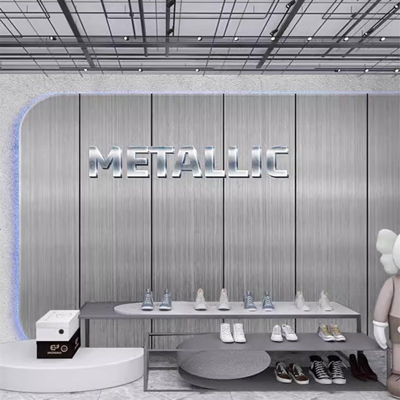 银色拉丝金属板锈钢质感背景墙纸灰色公司前台办公室健身房壁纸