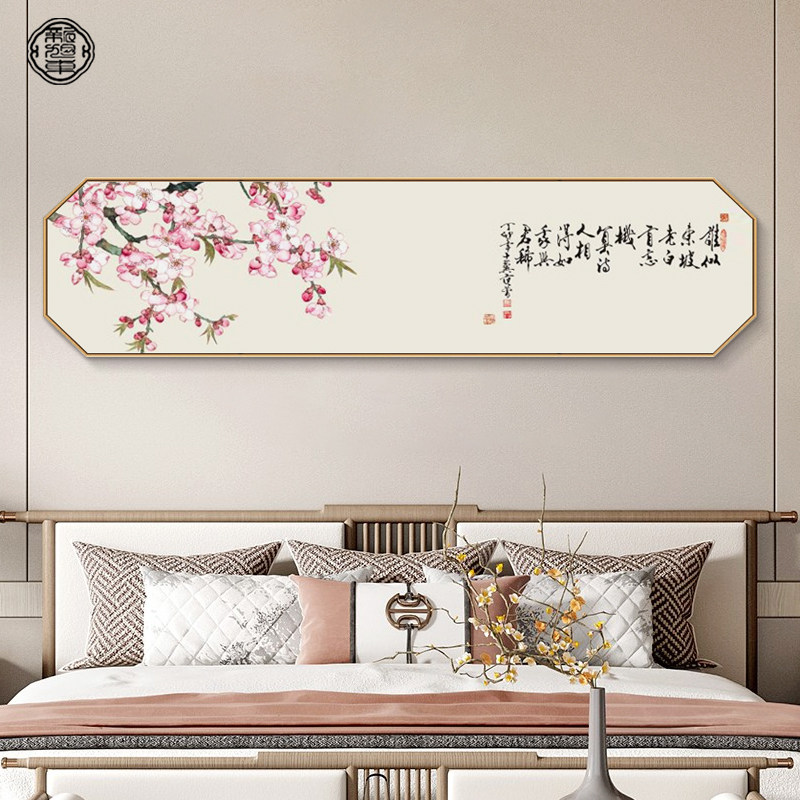 八边形装饰画卧室挂画床头背景墙画梅床尾壁画寓意