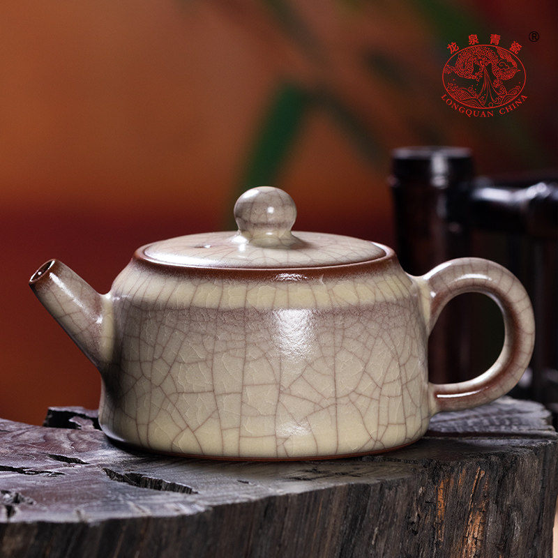 龙泉青瓷茶壶单壶带过功夫茶具传世哥窑纯手工泡茶壶