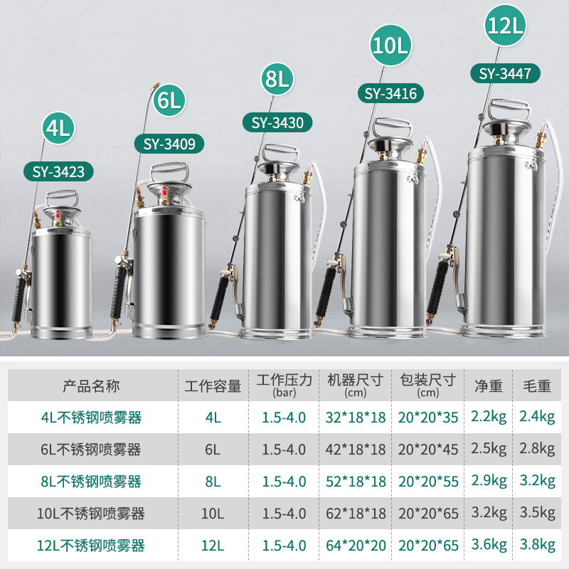 不锈钢喷壶气压式高压大容量压力洒水壶消毒专用喷柴油手动喷雾器