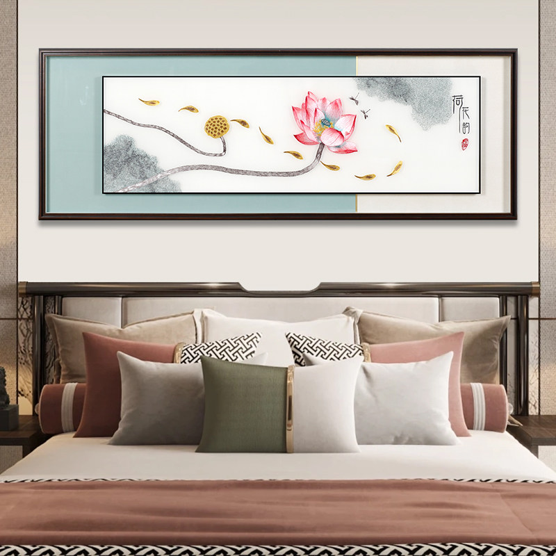 新刺绣牀头背景墙装饰画客厅卧室书房墙壁挂画山水画