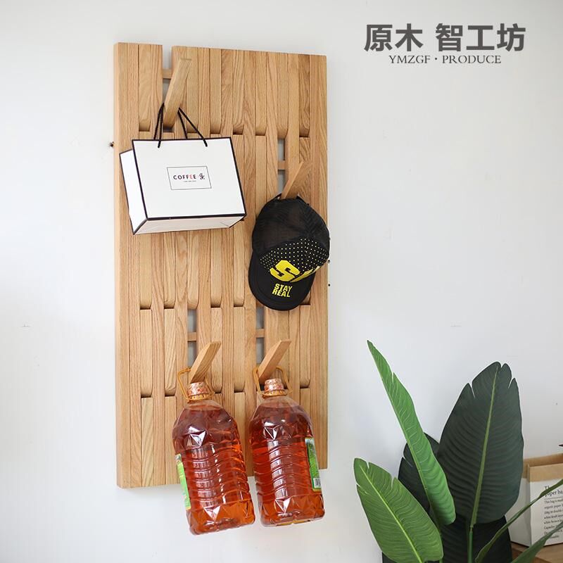 智工坊 钢琴键衣帽架墙壁木条衣挂客厅创意红橡木玄关