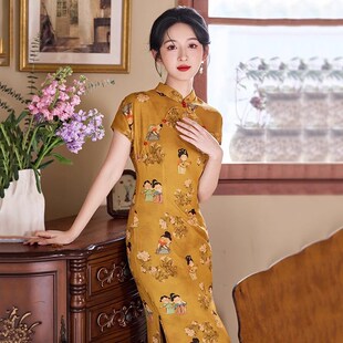 国风气质年轻款 黄色旗袍女2025新款 中式 改良版 少女日常连衣裙 时尚