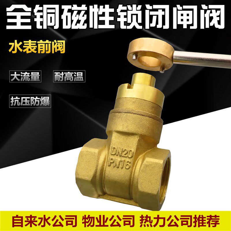 磁性锁闭闸全黄铜自来水关水表前门暖气热力集中供暖带锁