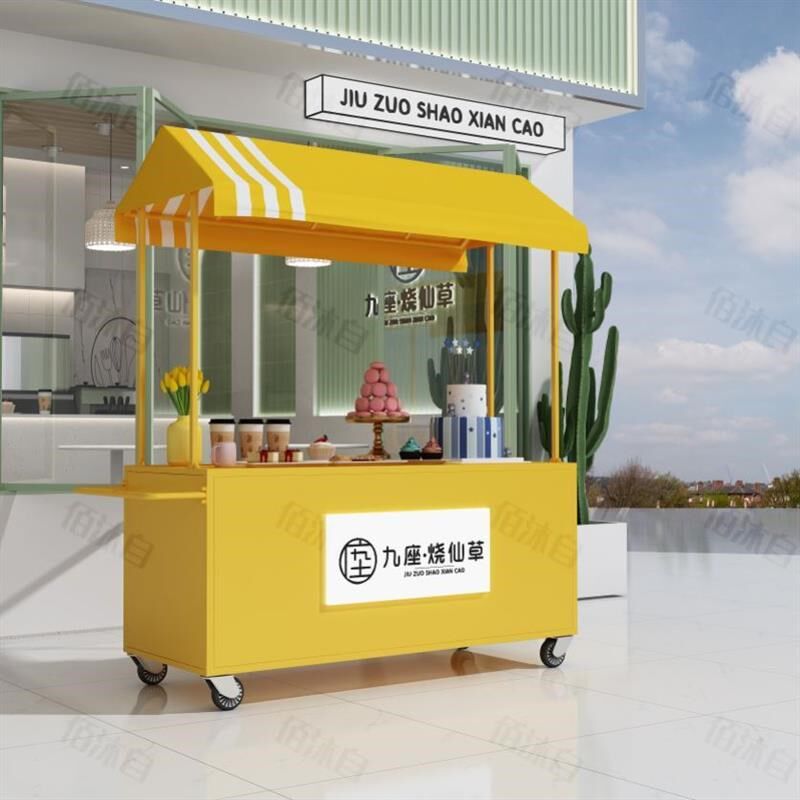 手推车铁艺车展示架奶茶小吃车夜市摊位小推车
