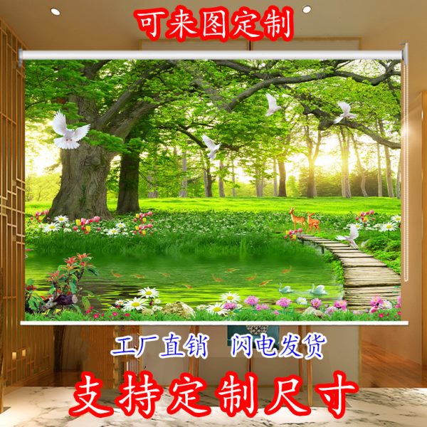 定制海景画卷帘办公室客厅厨房卫生间遮光隔热上下升降卷拉式窗帘