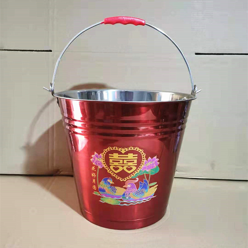 不锈钢喜庆红色喜事结婚满月陪嫁水桶小桶居家手提洗车拖地桶商用