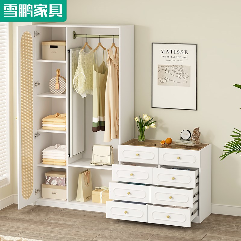 斗柜衣帽架大衣柜一体落地挂衣架穿衣镜卧室收纳柜储物柜组合6A63