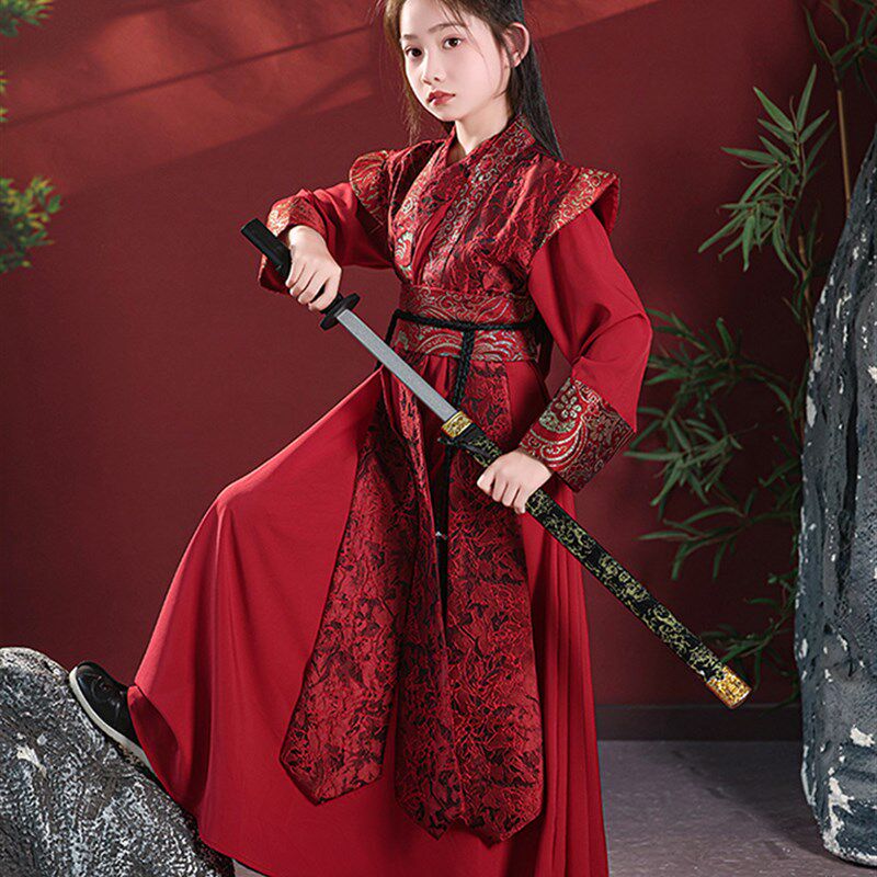 儿童汉服夏季女童cos花木兰服装仙侠女孩侠剑客飞鱼服古装演出服图片