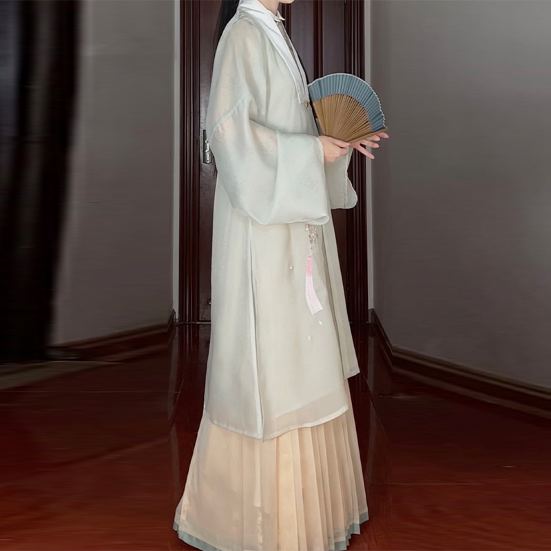 青墨墨子研汉服女明制立领对襟长衫百迭裙比甲吊带宋抹春秋季款