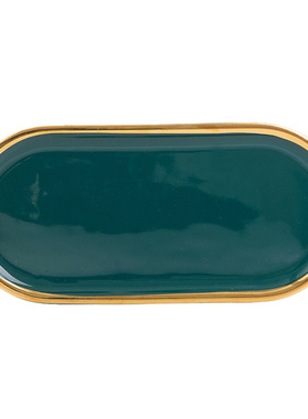 北欧大理石纹金边陶瓷椭圆盘西餐甜品盘首饰收纳盘卫生间香薰托盘