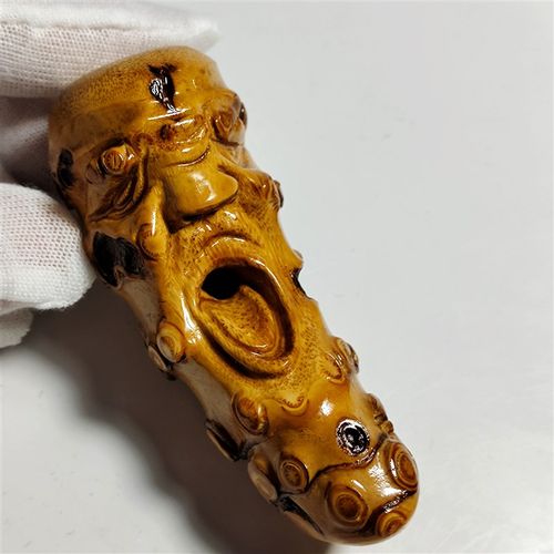 精品天然竹根随行雕刻怪脸罗汉头手把件一把抓纯手工竹根雕实心竹