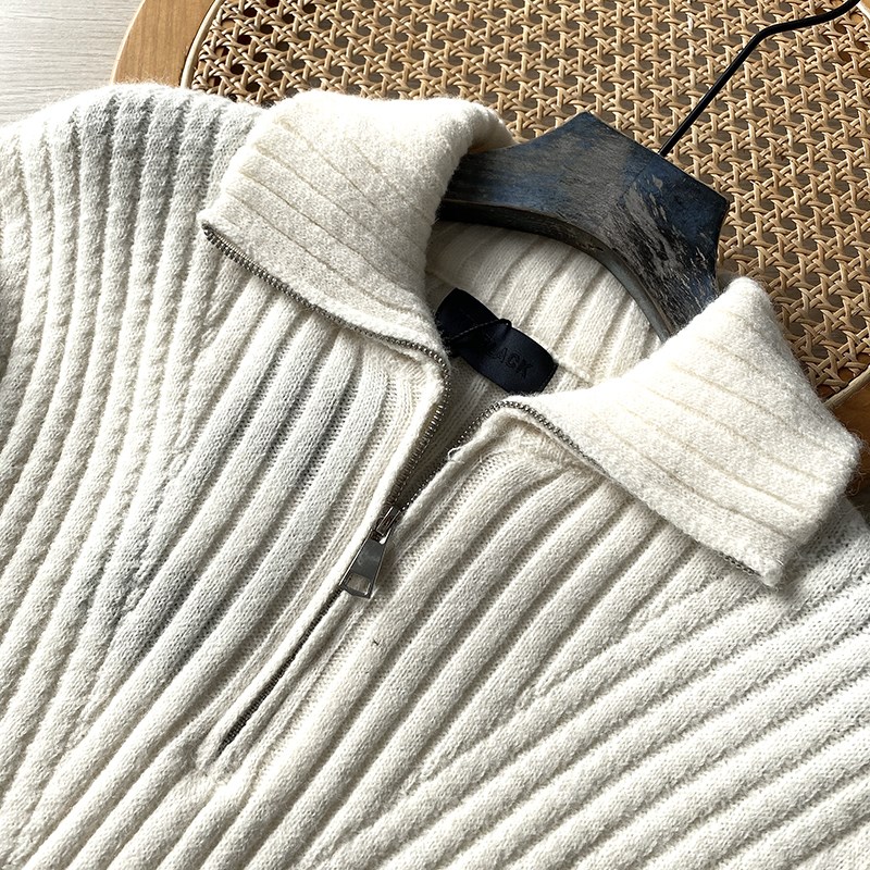 日单~秋冬时尚宽松半拉链可翻高领针织衫休闲百搭套头毛衣男12665