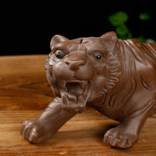 宇轩 紫砂茶宠老虎摆件气吞山河紫砂虎啸茶具配件手工可养精品