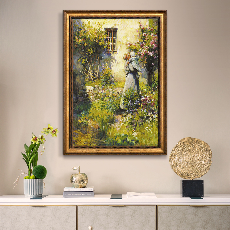 玄关手绘油画美式装饰画风景楼梯间壁画客厅挂画走廊过道墙画欧式图片