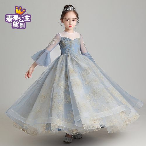 女童连衣裙礼服长裙儿童公主裙蓬蓬纱主持钢琴演出服中大童裙婚纱