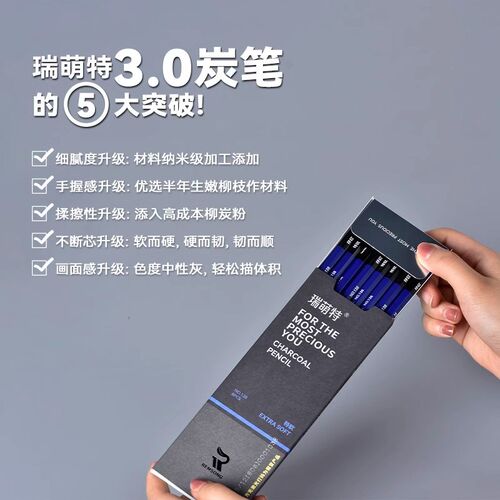 瑞萌特138炭笔美术生专用 3.0黑金款 特软炭笔素描专用软中硬炭笔
