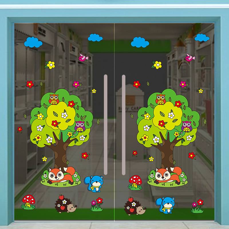 卡通创意橱窗装饰贴幼儿园母婴店大门双面玻璃贴无胶静电窗户贴纸