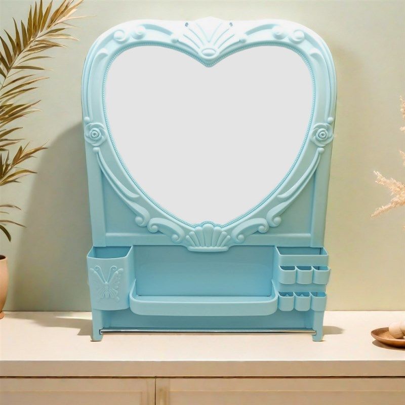 北欧风浴室壁挂镜卫生间镜子浴室心形化妆镜塑料挂镜免打孔吊镜