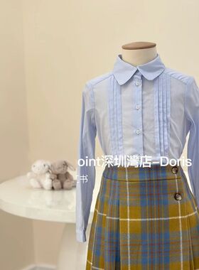 女童暖黄色格纹半裙 儿童黄蓝色秋冬羊毛呢裙子 23新款短裙 格子
